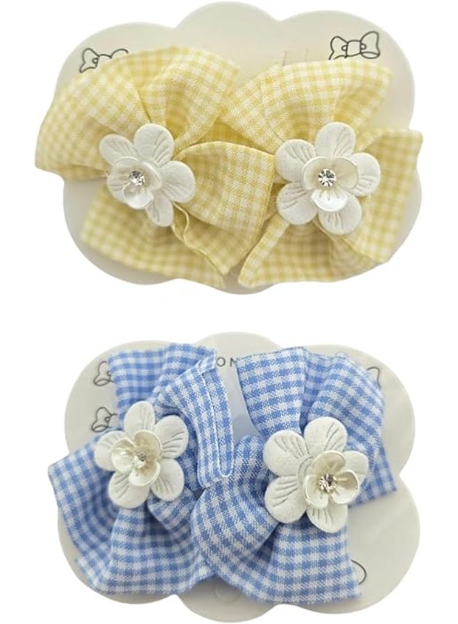 Tiny Tartan Hair Scrunchies Soft Hairbands for Girls | Baby Hair Accessories – Set of 2 (PACK OF 1) (Yellow & Blue)